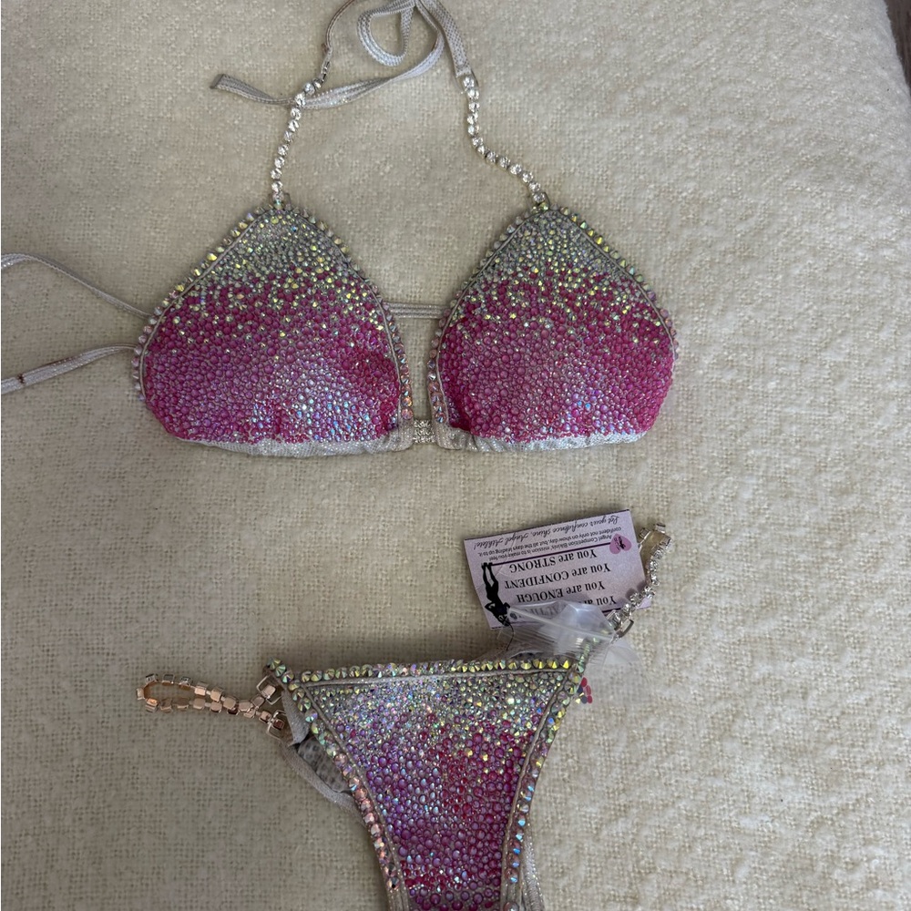 Glamorous Pink and Silver Crystal Angel Competition Bikini